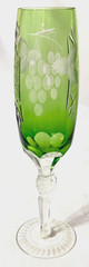 Hortensia Emerald Green Cut to Clear Tall Hock Champagne Flute Grape Leaf