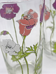 3 Signed CULVER Glassware 1960/1970’s Poppies Purple Pink White 14 Oz MCM