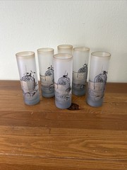 Vintage Tom Art Glass Tumblers Hand Painted Hand Made 6-3/4″