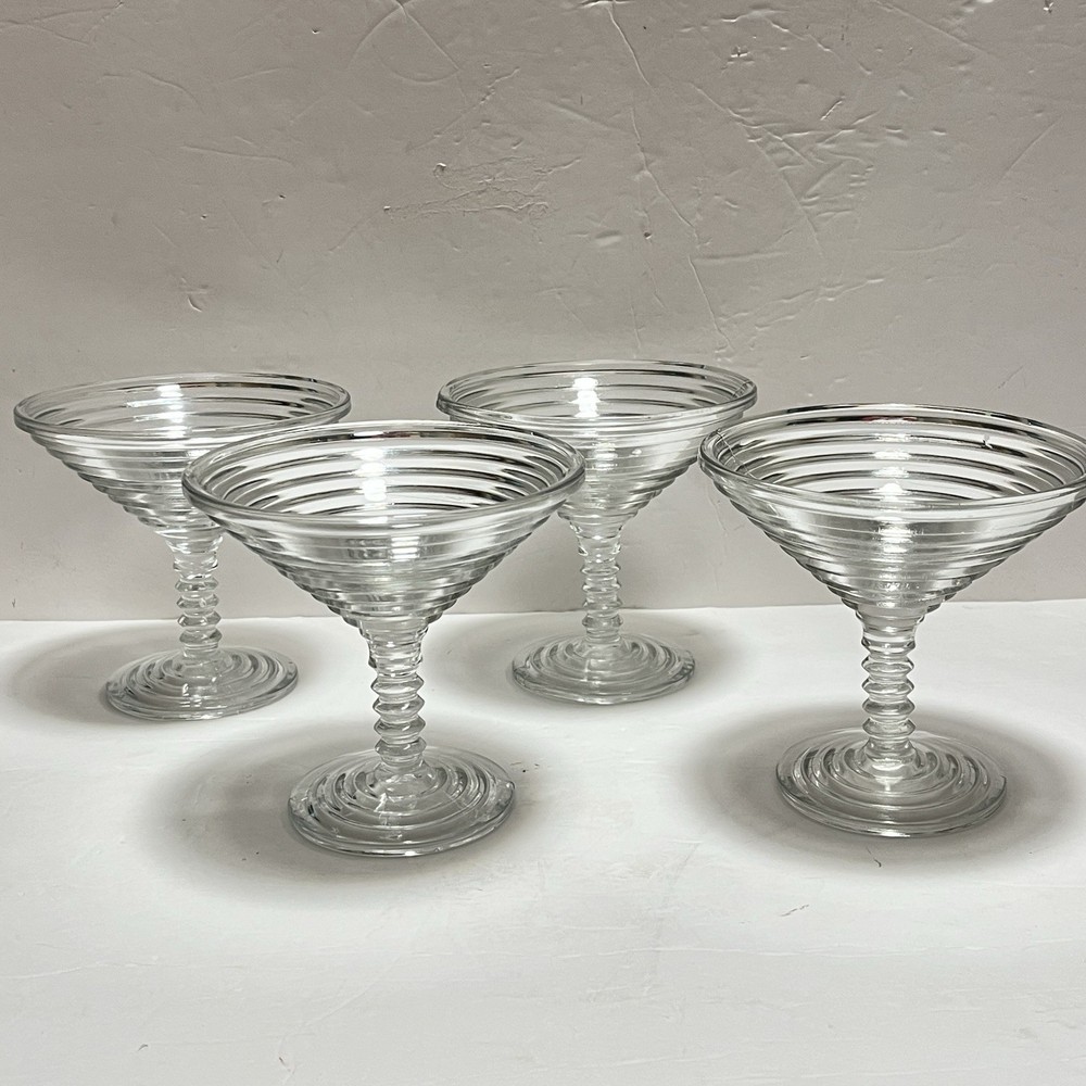 Vintage Manhattan Depression Glass Martini Glasses Compote SET OF 4