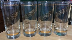 New Libbey LifeStyles 4 Crystal Tumblers (tall), each 15oz GOLD Swirl Pattern
