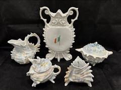 Antique Royal Bayreuth Conch Shell Iridescent Set &Victoria Czecho-Slovakia Vase
