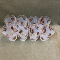 Set Of 8 Vintage G.Reeves Golden Foliage Frosted Leaf Flat Cooler Glasses 14 Oz