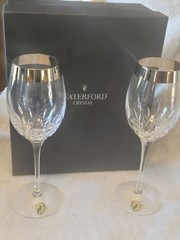 Waterford Crystal Lismore Essence Wine Glass, 9 1/2″ Wide Platinum Band , Box