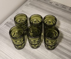 6 Vintage 1960s Indiana Glass Kings Crown Thumbprint Tumblers Avocado Green MCM