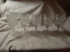 5 Anchor Hocking Wexford Glasses Vintage Diamond Cut Clear Stem 5.25”