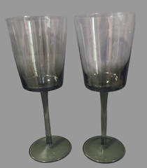 Vintage Set of Four Libbey Wine Water Goblets Two-Tone Gray & Green 8» High S10