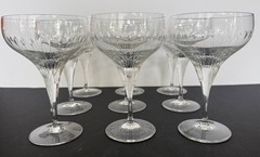 set/9 MCM 1960s Rosenthal Crystal LOTUS CUT champaign sherbet coupe glasses EUC