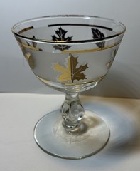 MCM Libbey Autumn Foliage Sherbet Glasses Frosted Gold Leaf