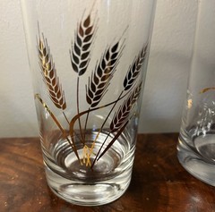 Vintage MCM Set Of 3 Homer Laughlin 22k Golden Wheat Pattern 12 oz Glasses 5.5in