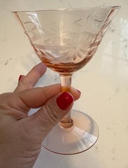 Pink Tiffin Franciscan Glass Panel Optic Etched Champagne Coupe Sherbet Glasses
