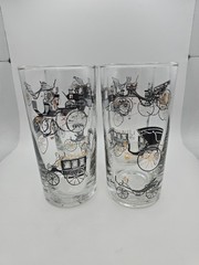Vintage Libbey Set of 4 Old Time Carriage Highball Glasses Black Gold 5.5″