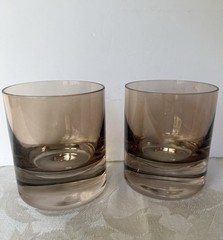 Set Estelle Colored Glass Rocks Whiskey Glass Signed Hand-blown Gray Smoke Amber