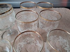 15 Vintage Bartlett Collins 22Kt Gold Trim Grapevine 13 oz Glasses / Tumblers
