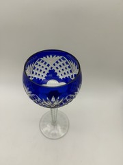 Ajka Cobalt Blue Bohemian Stemmed Cut to Clear Crystal Wine Glass Goblet 8.5”