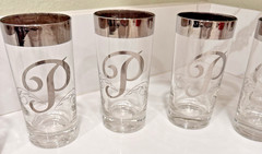 Dorothy Thorpe Silver Rim Highball Glasses P Monogram MCM 12z 5.5” H Set Of 7