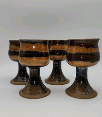 Set (4) Handthrown Studio Pottery Chalices Goblets Wine Earth Tone Boho