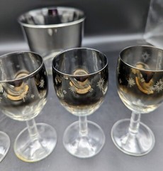 4 Vintage silver fade glasses with snowflakes Coordinating Ice Bucket