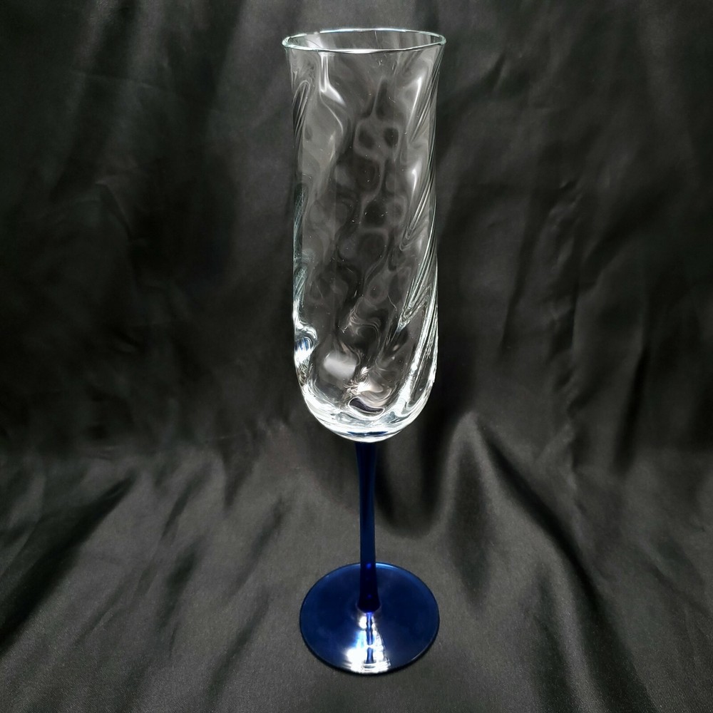 Imtrac Carousel Blue Champagne Flute 10in Clear Glass Swirl Optic Bowl Romania
