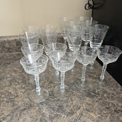 FULL SET Vintage Libbey Rock Sharpe Glasses. (6 Coupes, 4 Goblets, 6 cordials)