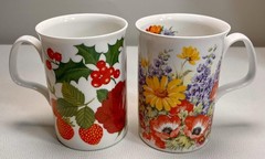Roy Kirkham Bone China Mugs Covent Garden Summer Garden Set England Floral Fruit