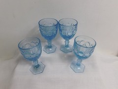 i7 – Fostoria Glass Co. USA Moonstone Lt. Blue Wine Glasses Lot of 4
