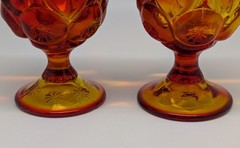 Lot of 2 VTG LE Smith Moon and Stars Amberina Glass Stemmed Wine Goblet 6″