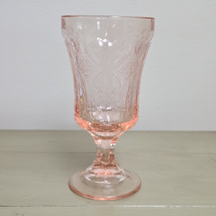 Pink Pressed Glass Goblet Stemware Decorated Footed 6.5 in, One-Piece