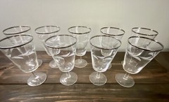 9 Cristal D Arques etched laurel leaf wine/ water goblets platinum rim MCM