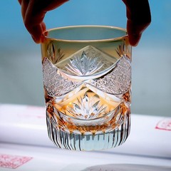 Hand Cut Orange Crystal Glass Whiskey Glass Tumbler Edo Kiriko Drinkware 280ml