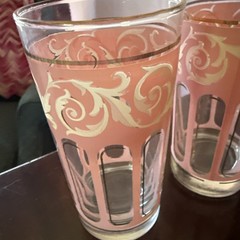Libbey Hand Painted Pink Scroll 12oz Tumblers c1937 (4) MINT-Now on Sale-Was $79