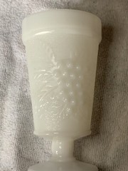 Vintage white milk glass footed goblet grape and leaves impression,