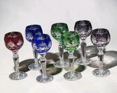 Set of 7 Vintage Nachtmann Cut to Clear Crystal 5″ Cordial Glasses Multi-Color