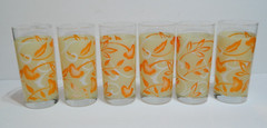 Retro Floral Yellow Orange Floral Durand Plentitude Drinking Glasses Lot Of 6
