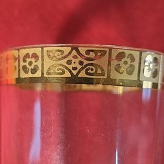 Vintage Tiffin Gold Rimmed Juice Glasses MCM Floral Optical Short Tumbler Drink
