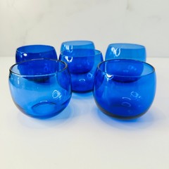 💠 Hazel Atlas Royal Lace Cobalt Blue Roly Poly Tumblers — Set of 6