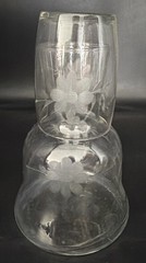 Vintage Glass Tumble Up Etched Flowers Pitcher Glass Bedside Water, Carafe 7”