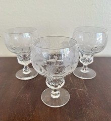 Set of 3 Val St Lambert Vignes Crystal Water Wine Goblets Glasses Signed Belgium