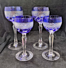 Vintage Blue Beyer Bleikristall Lead Crystal Hand Cut to Clear Hock Wine Glass