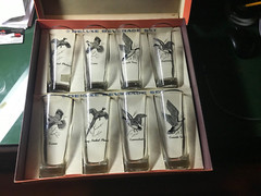 8 PC.SET NIB MCM FEDERAL FINE BLOWN GLASSWARE WATERFOWL «SPORTSMAN’S» BEVERAGE