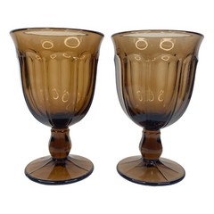 Vtg Noritake Provincial Paneled Brown 5.5 inch tall Glass Water Goblet Set of 2