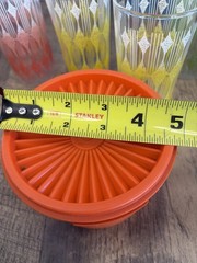 7 Anchor Hocking Rainbow Diamond Band Glasses + Tupperware Canister & Spoons