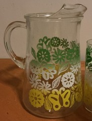 Vtg 1960s M CENTURY Pitcher Set Of 6 Glasses N. Stalcup Ombre Floral Butterfly