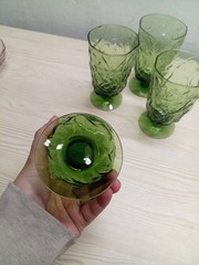 VTG Set of (4) Seneca Driftwood In Avocado Green Footed Tumbler Glasses