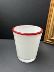 Villeroy & Boch White Glass Tumbler With Applied Red Rim Hand Blown 4” Set of 5