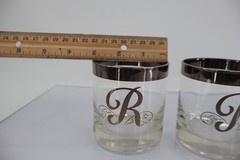 Glastonbury Monogram Letter R Platinum Silver Rocks Glasses Set of 4 Vintage