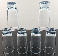 (6) Duz Crystal Star Sapphire 2.5 Oz Tumblers Set Vintage Blue Glasses MCM Lot