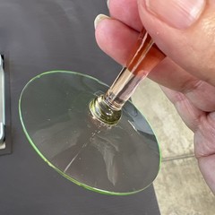 Watermelon Pink Depression & Green Vaseline Uranium Cocktail Glass – Chipped