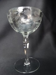 Clear Panel Optic Grey Cut 6.5oz Tall Champagne Stem UNK10644 Dots Floral Plants