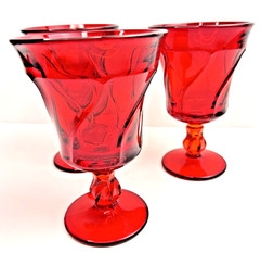 Fostoria Jamestown Ruby Red 11 oz Footed Iced Tea Tumblers 6 1/8″ Set 3